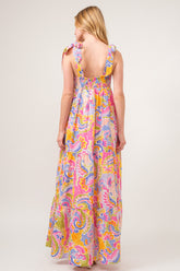Trendy Printed Tie Shoulder Tiered Maxi Dress for Summer Events
